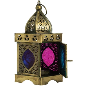 Pink & Teal Medium Square Tealight Lantern