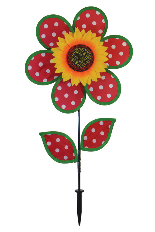 Flower Spinner - 12" Polka Dot Sunflower with Leaves