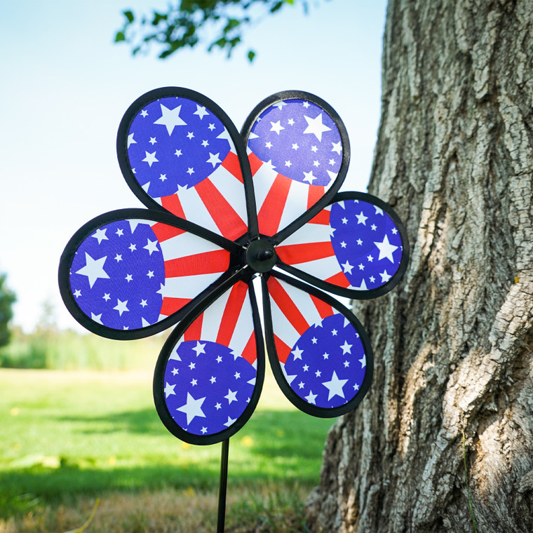 12-inch Patriot Star Flower Spinner, Garden Wind Spinner