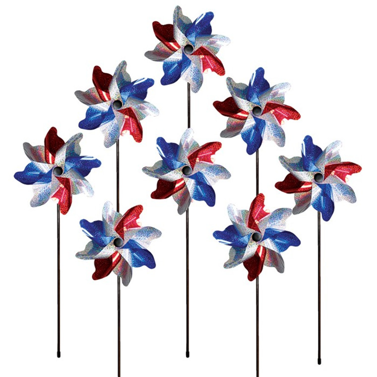 Pinwheel Spinner - 8" Red, White & Blue Sparkle - 8 PC