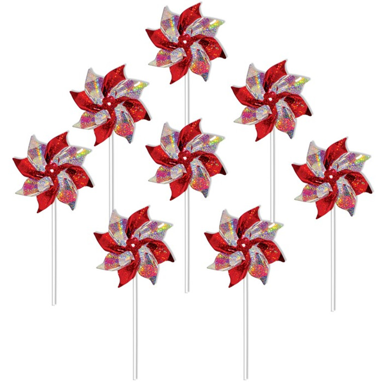 Mylar Pinwheels - Red & Silver - 8 PC