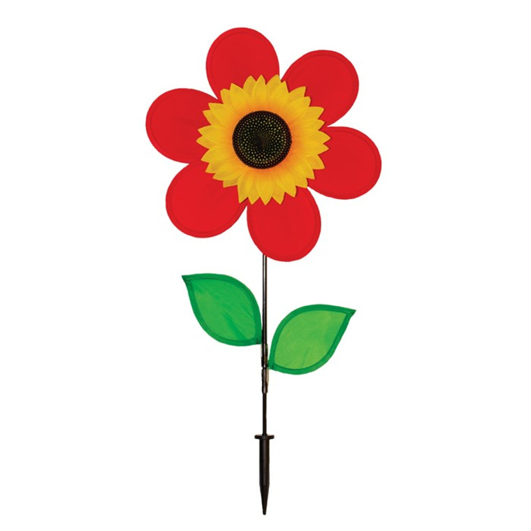 12-inch Red Sunflower Spinner with Leaves