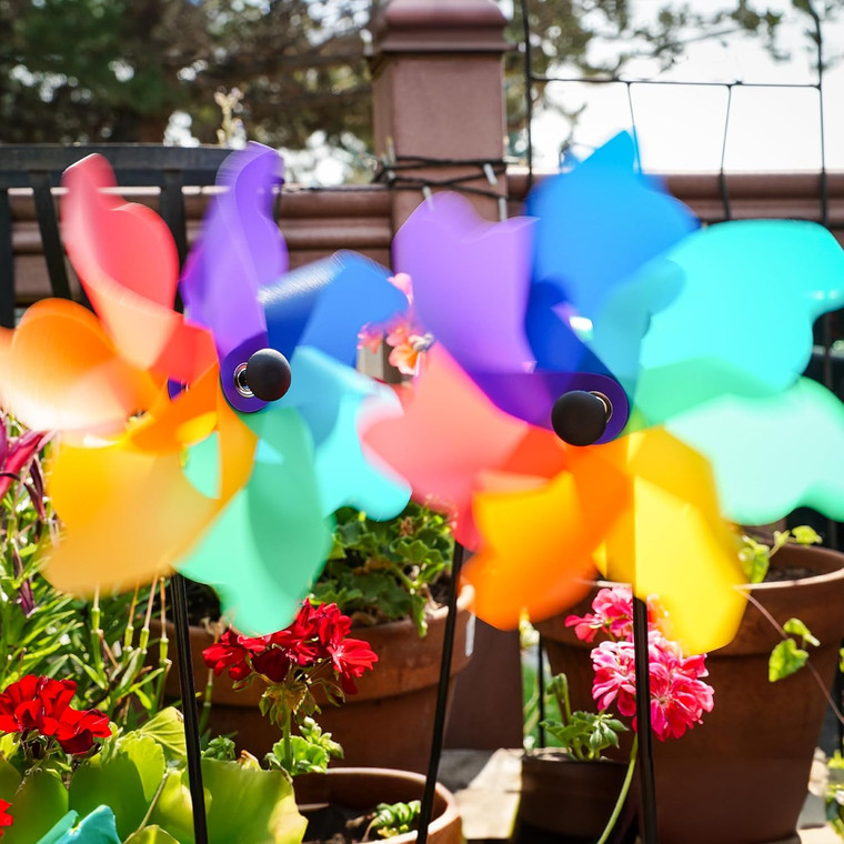 Rainbow Poly Petal Pinwheel 8-inch Spinners, 40 Pack