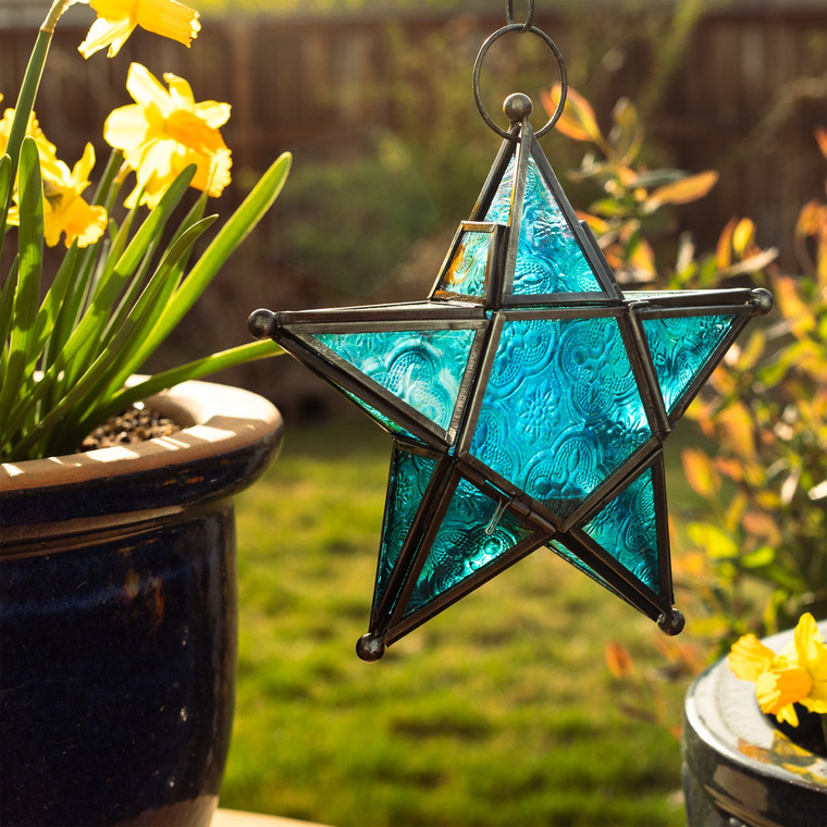 Teal 5-Point Star Tealight Lantern