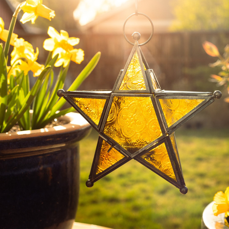 Amber 5-Point Star Tealight Lantern