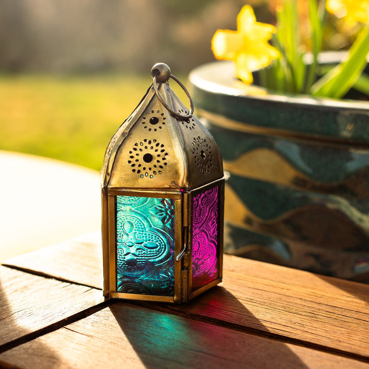 Teal & Pink Mini Pentagon Tealight Lantern