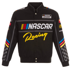 2024 Nascar Generic JH Design Black Uniform Full-Snap Jacket 2024 Nascar Generic JH Design Black Uniform Full-Snap Jacket
