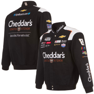 Kyle Busch Nascar JH Design Cheddar's Cotton Twill Uniform Full Snap Jacket-Black Kyle Busch Nascar JH Design Cheddar's Cotton Twill Uniform Full Snap Jacket-Black