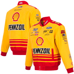 Joey Logano Nascar JH Design Yellow Shell Pennzoil Twill Uniform Full-Snap Jacket Joey Logano Nascar JH Design Yellow Shell Pennzoil Twill Uniform Full-Snap Jacket