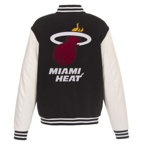 Miam Heat Reversible Fleece Jacket with Faux Leather Sleeves - Black/White by JH Design Miam Heat Reversible Fleece Jacket with Faux Leather Sleeves - Black/White by JH Design