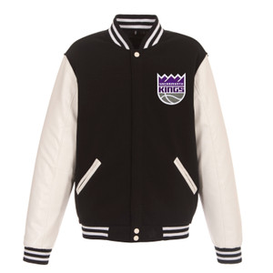 Sacramento Kings Reversible Fleece Jacket with Faux Leather Sleeves – Black/White by JH Design Sacramento Kings Reversible Fleece Jacket with Faux Leather Sleeves – Black/White by JH Design