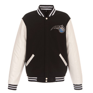 Orlando Magic Reversible Fleece Jacket with Faux Leather Sleeves – Black/White by JH Design