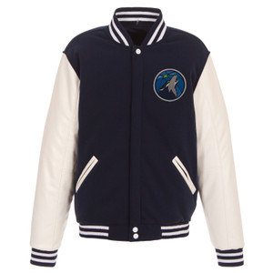 Minnesota Timberwolves Reversible Fleece Jacket with Faux Leather Sleeves – Navy/White by JH Design Minnesota Timberwolves Reversible Fleece Jacket with Faux Leather Sleeves – Navy/White by JH Design