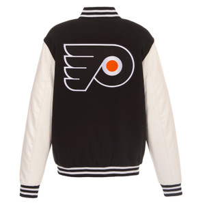 Philadelphia Flyers Reversible Fleece Jacket with Faux Leather Sleeves – Black/White by JH Design