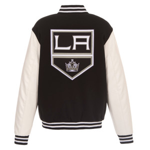 Los Angeles Kings Reversible Fleece Jacket with Faux Leather Sleeves – Black/White by JH Design Los Angeles Kings Reversible Fleece Jacket with Faux Leather Sleeves – Black/White by JH Design