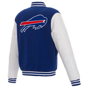 Buffalo Bills - JH Design Reversible Fleece Jacket with Faux Leather Sleeves - Royal/White Buffalo Bills - JH Design Reversible Fleece Jacket with Faux Leather Sleeves - Royal/White