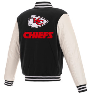 Kansas City Chiefs - JH Design Reversible Fleece Jacket with Faux Leather Sleeves - Black/White Kansas City Chiefs - JH Design Reversible Fleece Jacket with Faux Leather Sleeves - Black/White