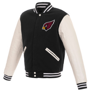 Arizona Cardinals JH Design Reversible Fleece Jacket with Faux Leather Sleeves - Black/White Arizona Cardinals JH Design Reversible Fleece Jacket with Faux Leather Sleeves - Black/White