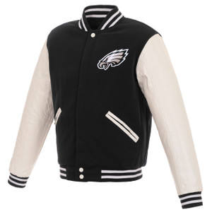 Philadelphia Eagles  JH Design Reversible Fleece Jacket with Faux Leather Sleeves - Black/White