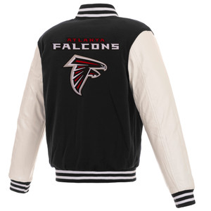 Atlanta Falcons - JH Design Reversible Fleece Jacket with Faux Leather Sleeves - Black/White Atlanta Falcons - JH Design Reversible Fleece Jacket with Faux Leather Sleeves - Black/White