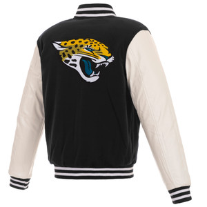 Jacksonville Jaguars - JH Design Reversible Fleece Jacket with Faux Leather Sleeves - Black/White Jacksonville Jaguars - JH Design Reversible Fleece Jacket with Faux Leather Sleeves - Black/White