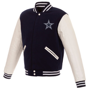 Dallas Cowboys  JH Design Reversible Fleece Jacket with Faux Leather Sleeves - Navy/White