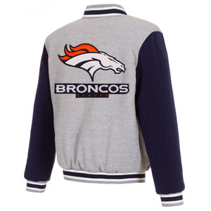 Denver Broncos Two-Tone Reversible Fleece Jacket - Gray/Navy Denver Broncos Two-Tone Reversible Fleece Jacket - Gray/Navy