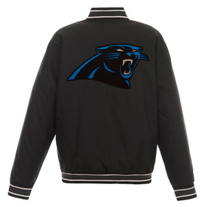Carolina Panthers Poly Twill Varsity Jacket - Black JH Design Carolina Panthers Poly Twill Varsity Jacket - Black JH Design