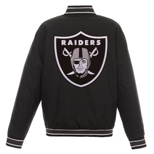 Las Vegas Raiders - Poly Twill Varsity Jacket - Black JH Design Las Vegas Raiders - Poly Twill Varsity Jacket - Black JH Design