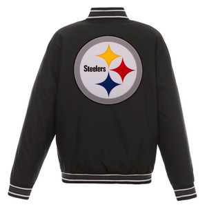 NFL Pittsburgh Steelers JH Design Poly Twill Varsity Jacket - Black NFL Pittsburgh Steelers JH Design Poly Twill Varsity Jacket - Black