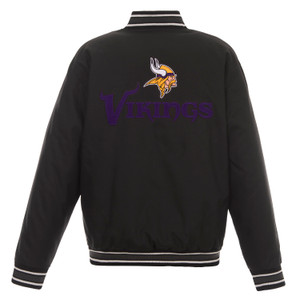 NFL Minnesota Vikings JH Design Poly Twill Varsity Jacket - Black NFL Minnesota Vikings JH Design Poly Twill Varsity Jacket - Black