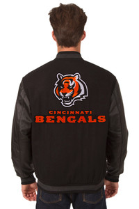 Cincinnati Bengals Wool & Leather Reversible Jacket w/ Embroidered Logos - Black Cincinnati Bengals Wool & Leather Reversible Jacket w/ Embroidered Logos - Black