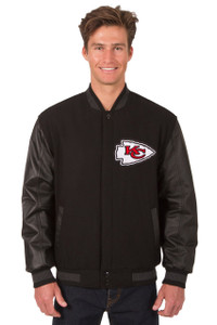Kansas City Chiefs Wool & Leather Reversible Jacket Embroidered Logos - Black Kansas City Chiefs Wool & Leather Reversible Jacket Embroidered Logos - Black