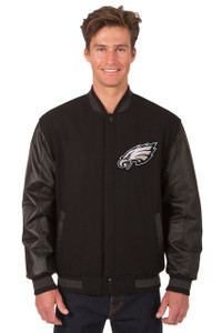 Philadelphia Eagles Wool & Leather Reversible Jacket Embroidered Logos - Black Philadelphia Eagles Wool & Leather Reversible Jacket Embroidered Logos - Black