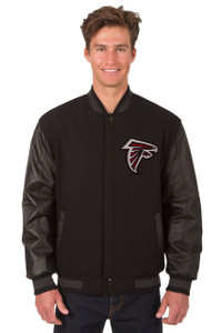 Atlanta Falcons Wool & Leather Reversible Jacket Embroidered Logos - Black Atlanta Falcons Wool & Leather Reversible Jacket Embroidered Logos - Black