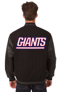 New York Giants Wool & Leather Reversible Jacket w/ Embroidered Logos - Black New York Giants Wool & Leather Reversible Jacket w/ Embroidered Logos - Black