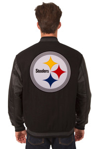 NFL Pittsburgh Steelers JH Design Wool & Leather Reversible Jacket w/ Embroidered Logos - Black NFL Pittsburgh Steelers JH Design Wool & Leather Reversible Jacket w/ Embroidered Logos - Black