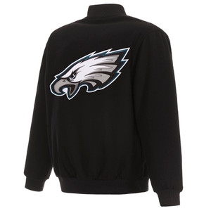 Philadelphia Eagles Wool Reversible Jacket w/ Embroidered Logos - Black Philadelphia Eagles Wool Reversible Jacket w/ Embroidered Logos - Black