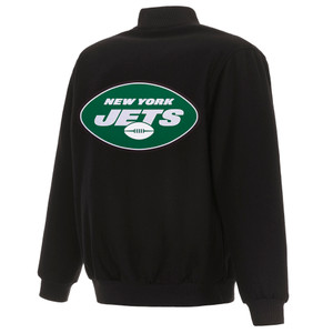 New York Jets Reversible Wool Jacket w/Embroidered Logos - Black New York Jets Reversible Wool Jacket w/Embroidered Logos - Black
