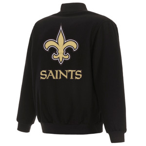 NFL New Orleans Saints JH Design Wool Reversible Jacket w/ Embroidered Logos - Black NFL New Orleans Saints JH Design Wool Reversible Jacket w/ Embroidered Logos - Black