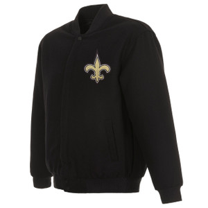 NFL New Orleans Saints JH Design Wool Reversible Jacket w/ Embroidered Logos Black NFL New Orleans Saints JH Design Wool Reversible Jacket w/ Embroidered Logos Black