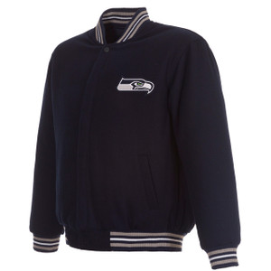 Seattle Seahawks Reversible w/ Embroidered Logos Wool Jacket Navy Seattle Seahawks Reversible w/ Embroidered Logos Wool Jacket Navy