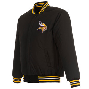 NFL Minnesota Vikings JH Design Wool Reversible Jacket w/ Embroidered Logos Black NFL Minnesota Vikings JH Design Wool Reversible Jacket w/ Embroidered Logos Black