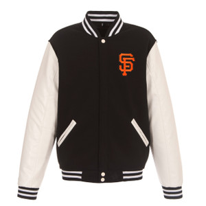 San Francisco Giants  JH Design Reversible Fleece Jacket with Faux Leather Sleeves - Black/White