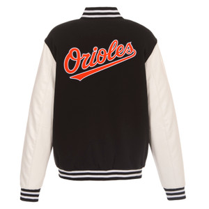 Baltimore Orioles - JH Design Reversible Fleece Jacket with Faux Leather Sleeves - Black/White Baltimore Orioles - JH Design Reversible Fleece Jacket with Faux Leather Sleeves - Black/White