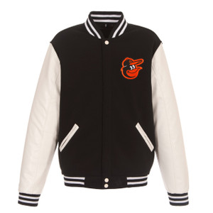 Baltimore Orioles JH Design Reversible Fleece Jacket with Faux Leather Sleeves - Black/White Baltimore Orioles JH Design Reversible Fleece Jacket with Faux Leather Sleeves - Black/White