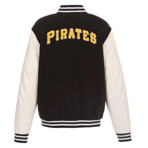 Pittsburgh Pirates - JH Design Reversible Fleece Jacket with Faux Leather Sleeves - Black/White Pittsburgh Pirates - JH Design Reversible Fleece Jacket with Faux Leather Sleeves - Black/White