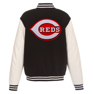 Cincinnati Reds - JH Design Reversible Fleece Jacket with Faux Leather Sleeves - Black/White