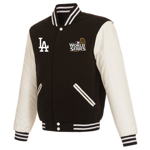 Los Angeles Dodgers JH Design 2024 World Series Champions Reversible Fleece & Faux Leather Full-Snap Jacket - Black-White Los Angeles Dodgers JH Design 2024 World Series Champions Reversible Fleece & Faux Leather Full-Snap Jacket - Black-White
