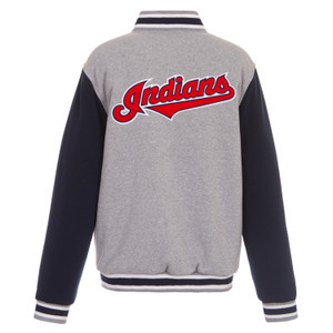 JH Design Cleveland Indians Two-Tone Reversible Fleece Jacket - Gray/Navy JH Design Cleveland Indians Two-Tone Reversible Fleece Jacket - Gray/Navy